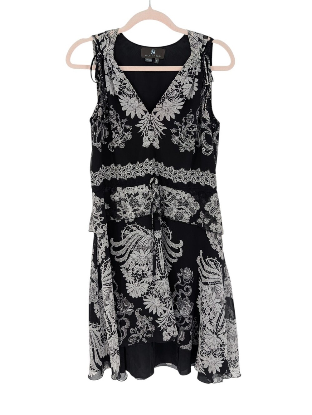 Sachin + Babi Sleeveless Floral Lace Print Cocktail Dress Black 6